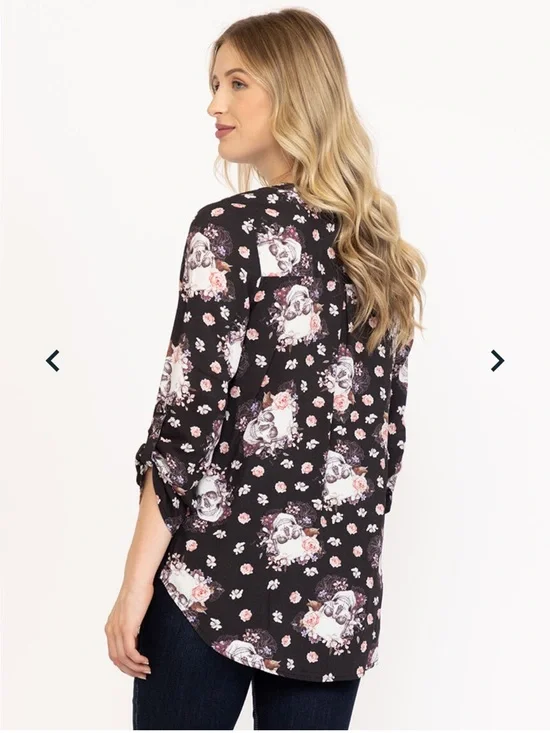 Warehouse One NWT Scull Floral Blouse size M. - Picture 6 of 11
